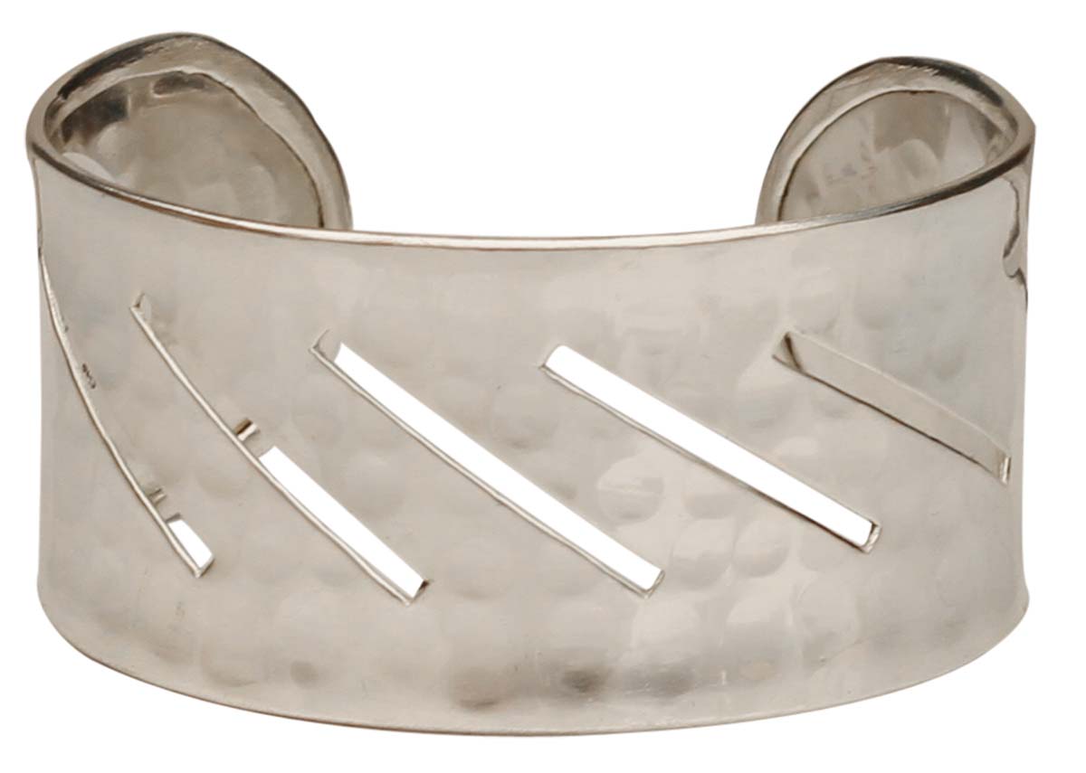 2.6” Brass Cuff Bracelet with Cut-Work & Hammered Effect - Silver Tone - Antique-Look Accessories / Jewelry / Gifts for Her - Buy in Bulk Wholesale
